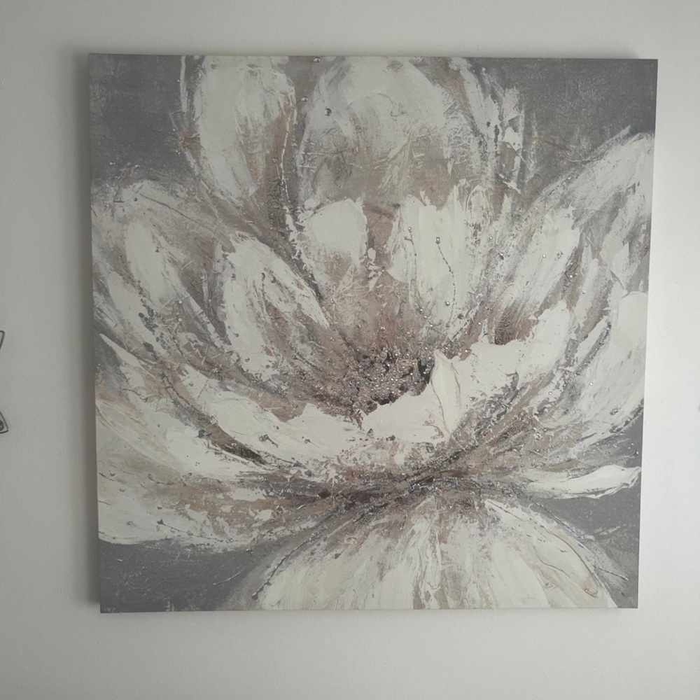 Abstract Floral Canvas Art in Gray and Cream